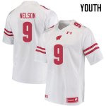 Youth Wisconsin Badgers NCAA #9 Scott Nelson White Authentic Under Armour Stitched College Football Jersey YF31T46MO